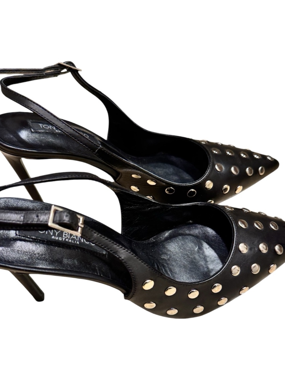 Tony Bianco Black Pointed Slingback Pumps with Silver Studs - Picture 2 of 6